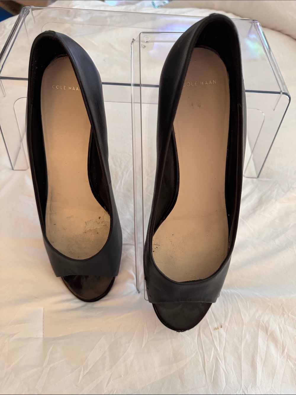 Cole Haan Black Leather Peep-Toe Heels